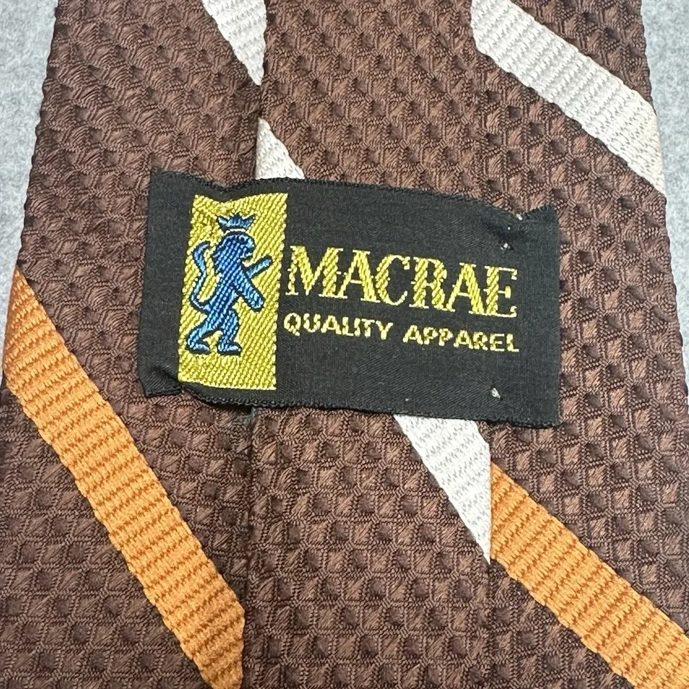 Vintage‎ Macrae Textured Brown Stripe Tie 70s Dacron Wide Retro 54x4.25in